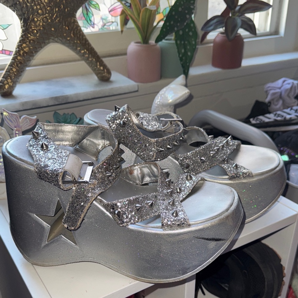 Silver Glitter Platform Sandals